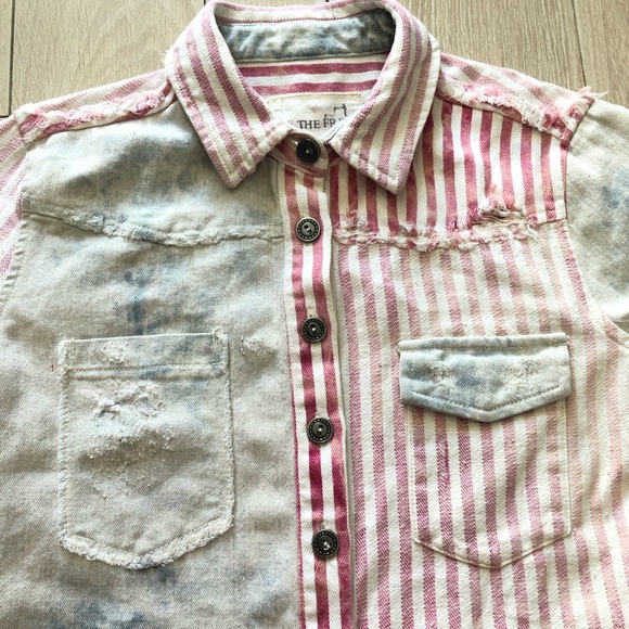 Free People We The Free Americana Distressed Button Down Shirt Size XS - Picture 4 of 15